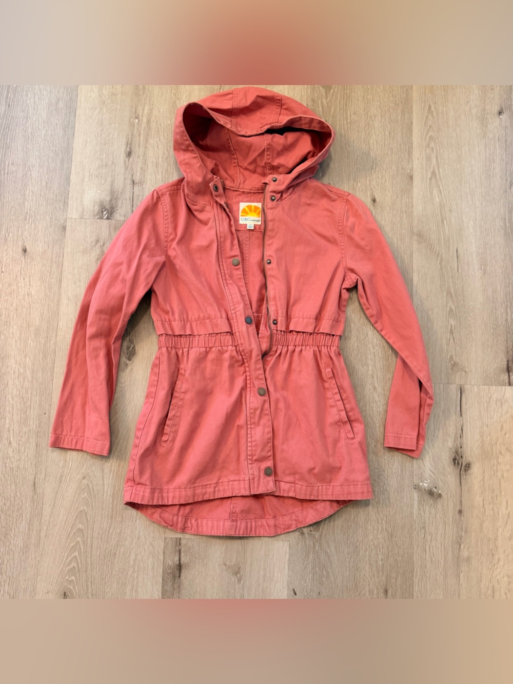 C&C California Girls Coral Pink Hooded Utility Anorak Jacket - Size 12